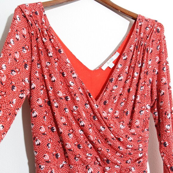 Boden Georgia Floral Midi Dress Jersey Faux Wrap Ruched Red Surplice V-Neck 8L - Picture 5 of 15
